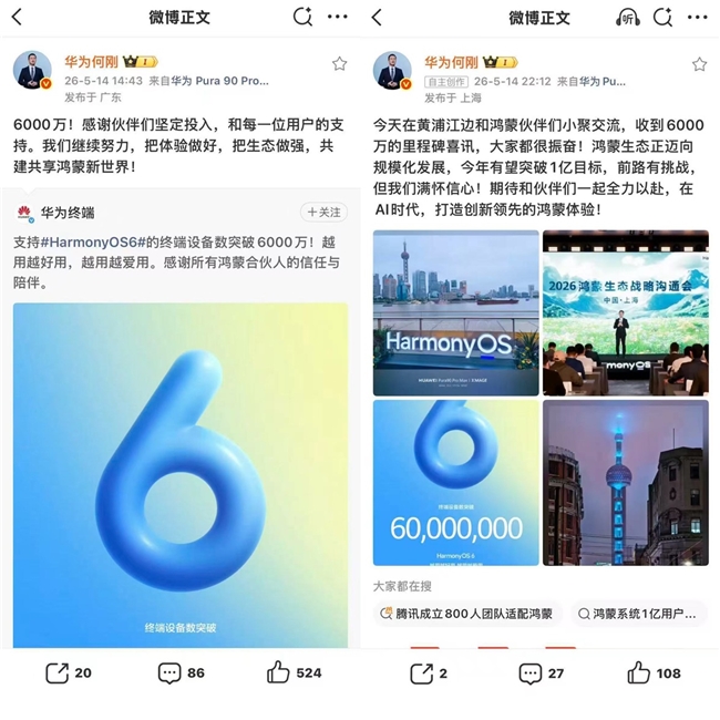 鸿蒙6终端设备数突破6000万！华为何刚：今年有望突破1亿目标